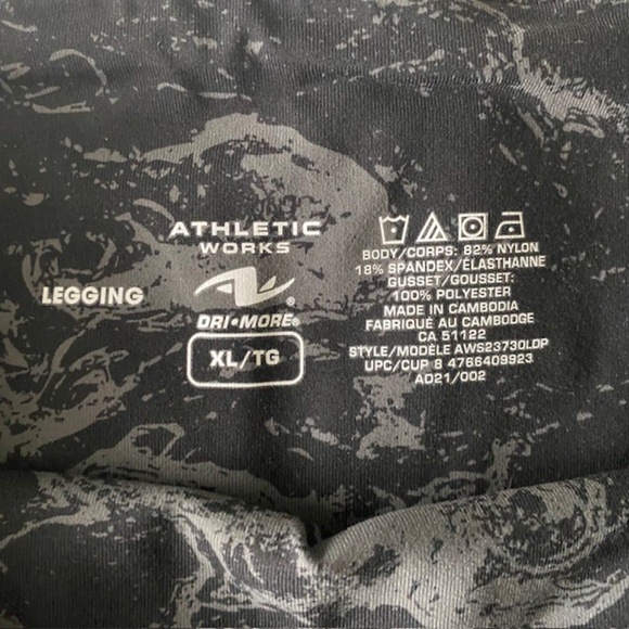 ATHLETIC WORKS DRI MORE Leggings Black and Grey Pattern Yoga Activewear Size XL - Picture 6 of 11